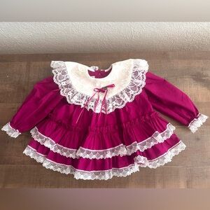Vintage Girls Full Circle Burgundy Dress Lace Kids Avenue Ruffles Pageant.